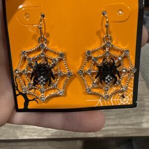 NEW Diamond Studs Black Silver Gold Tones Spider Web Earrings Halloween Jewelry